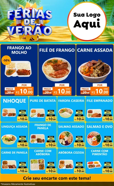 Modelo de Encarte para Encarte Grande com o tema Férias de Verão para Restaurante