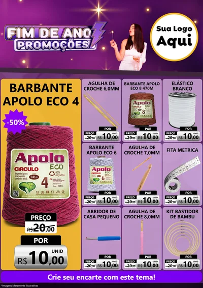 Modelo de Encarte para Encarte A4 Vertical com o tema Fim de Ano Promoções para Armarinho e Aviamentos