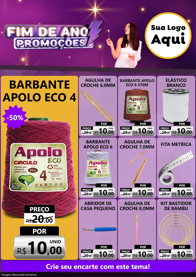 Modelo de Encarte para Encarte A4 Vertical com o tema Fim de Ano Promoções para Armarinho e Aviamentos