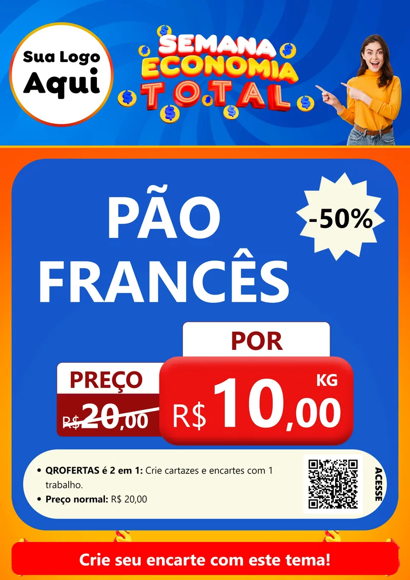 Modelo de Cartaz para Cartaz A4 Vertical com o tema Semana Economia Total para Padaria