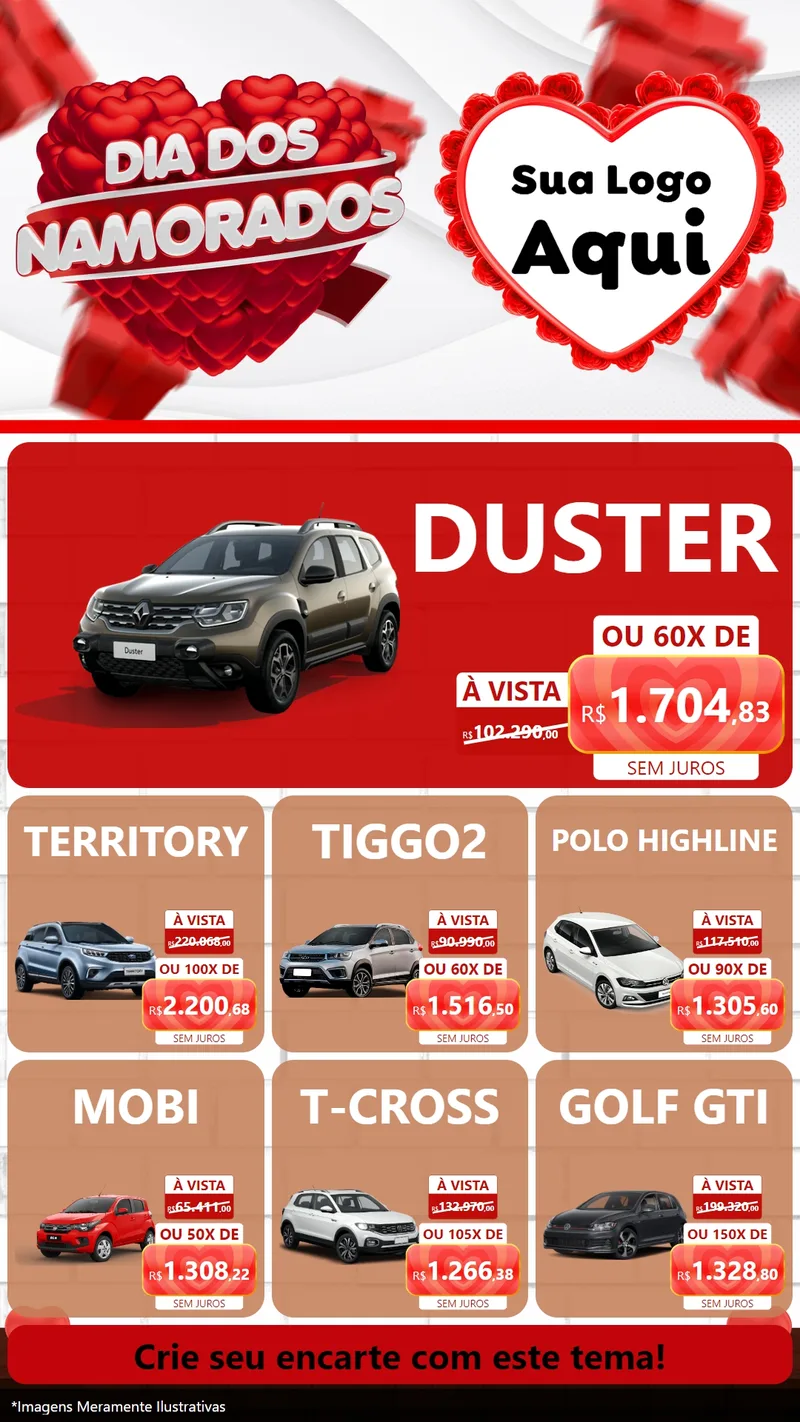 Modelo de Rede Social para Stories com o tema Dia dos Namorados para Concessionaria de Carros