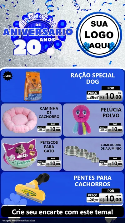 Modelo de TV para TV Vertical com o tema Promoção de Aniversário - 20 Anos para Pet Shop