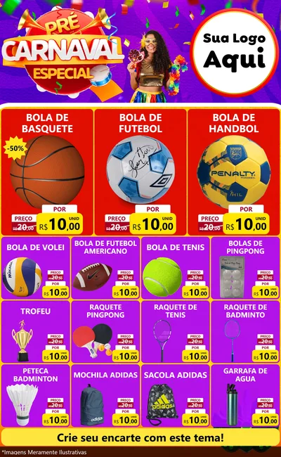 Modelo de Encarte para Encarte Grande com o tema Pré-Carnaval Especial para Artigos Esportivos