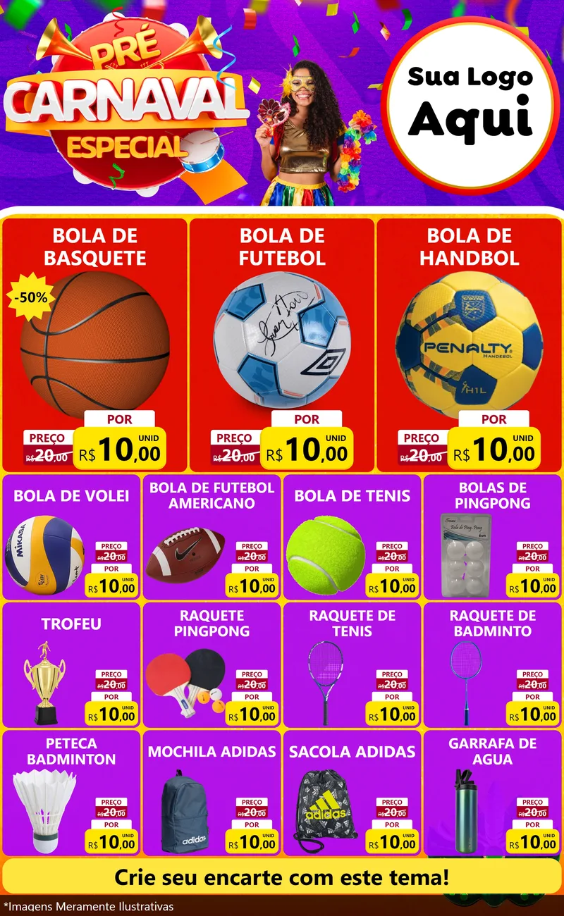 Modelo de Encarte para Encarte Grande com o tema Pré-Carnaval Especial para Artigos Esportivos