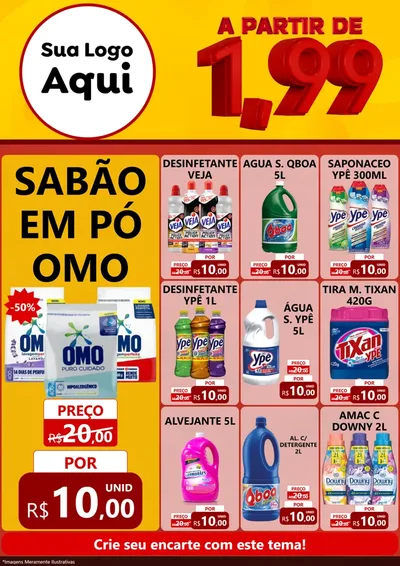 Modelo de Encarte para Encarte A4 Vertical com o tema A Partir de Um e Noventa e Nove - 1,99 para Produtos de Limpeza