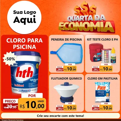 Modelo de Rede Social para Feed Facebook com o tema Quarta da Economia para Produtos para Piscina