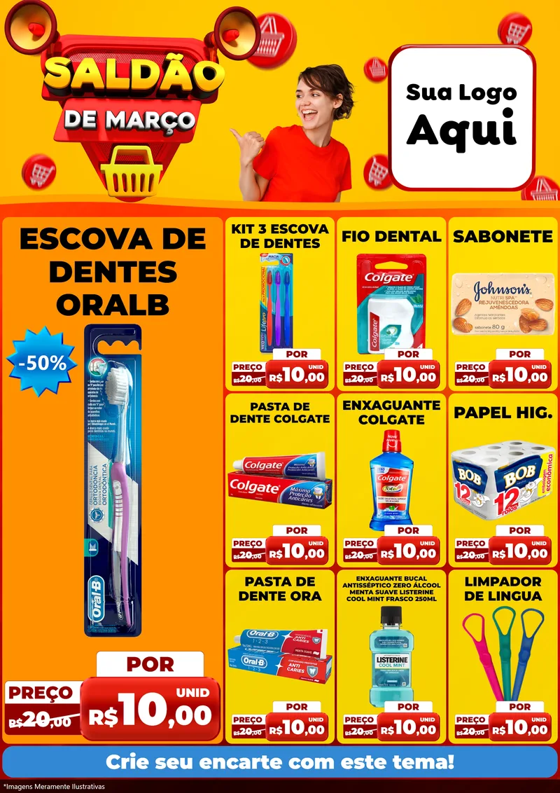 Modelo de Encarte para Encarte A4 Vertical com o tema Saldão de Março para Higiene Pessoal