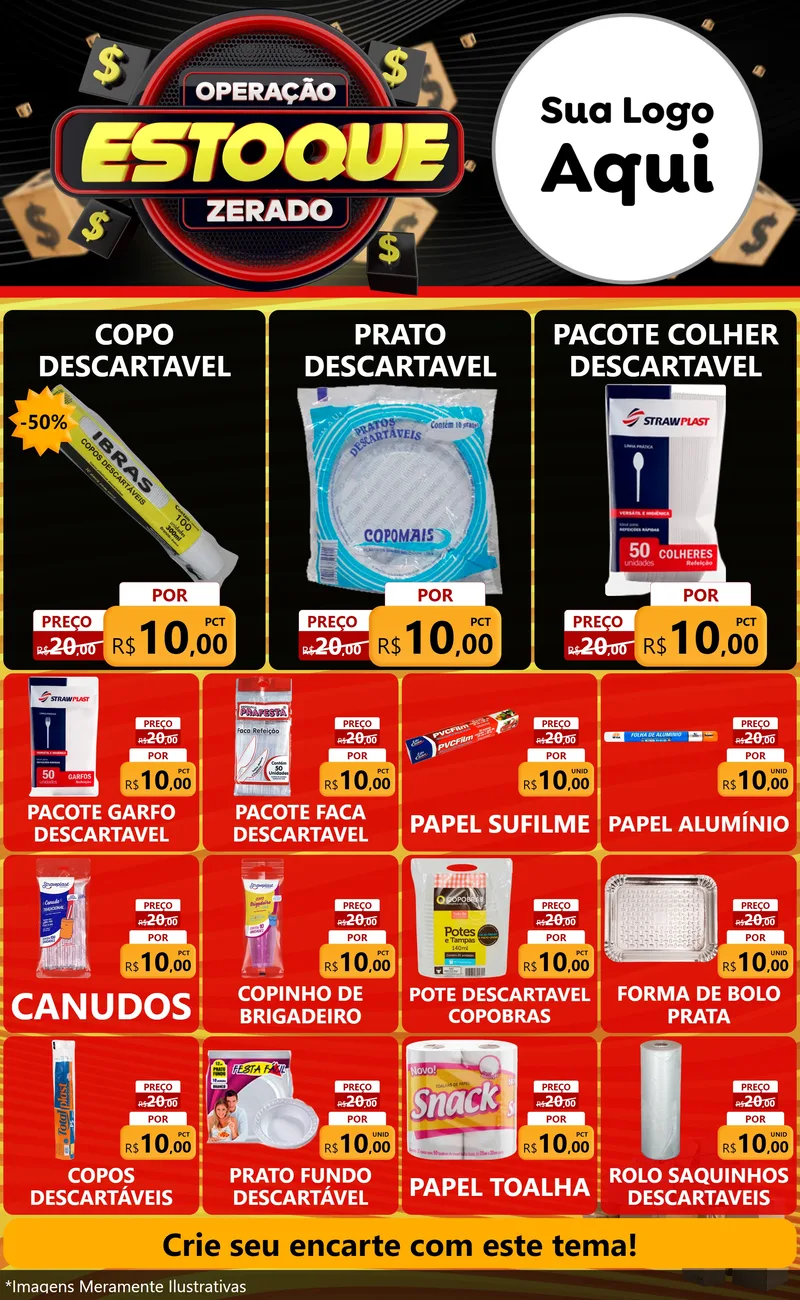 Modelo de Encarte para Encarte Grande com o tema Operação Estoque Zerado para Embalagens