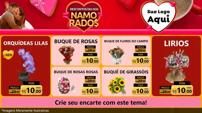 Modelo de TV para TV Horizontal com o tema Descontos Dia dos Namorados para Floricultura e jardim