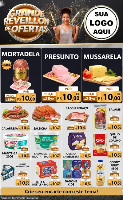 Modelo de Encarte para Encarte Grande com o tema Grande Réveillon de Ofertas para Frios e Laticínios