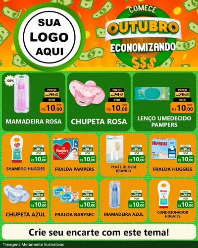 Modelo de Rede Social para Feed Instagram com o tema Comece Outubro Economizando para Bebês