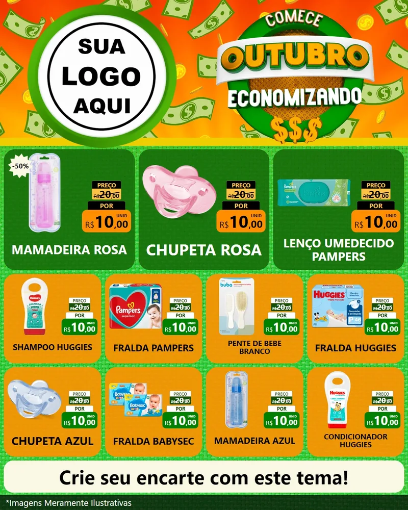 Modelo de Rede Social para Feed Instagram com o tema Comece Outubro Economizando para Bebês