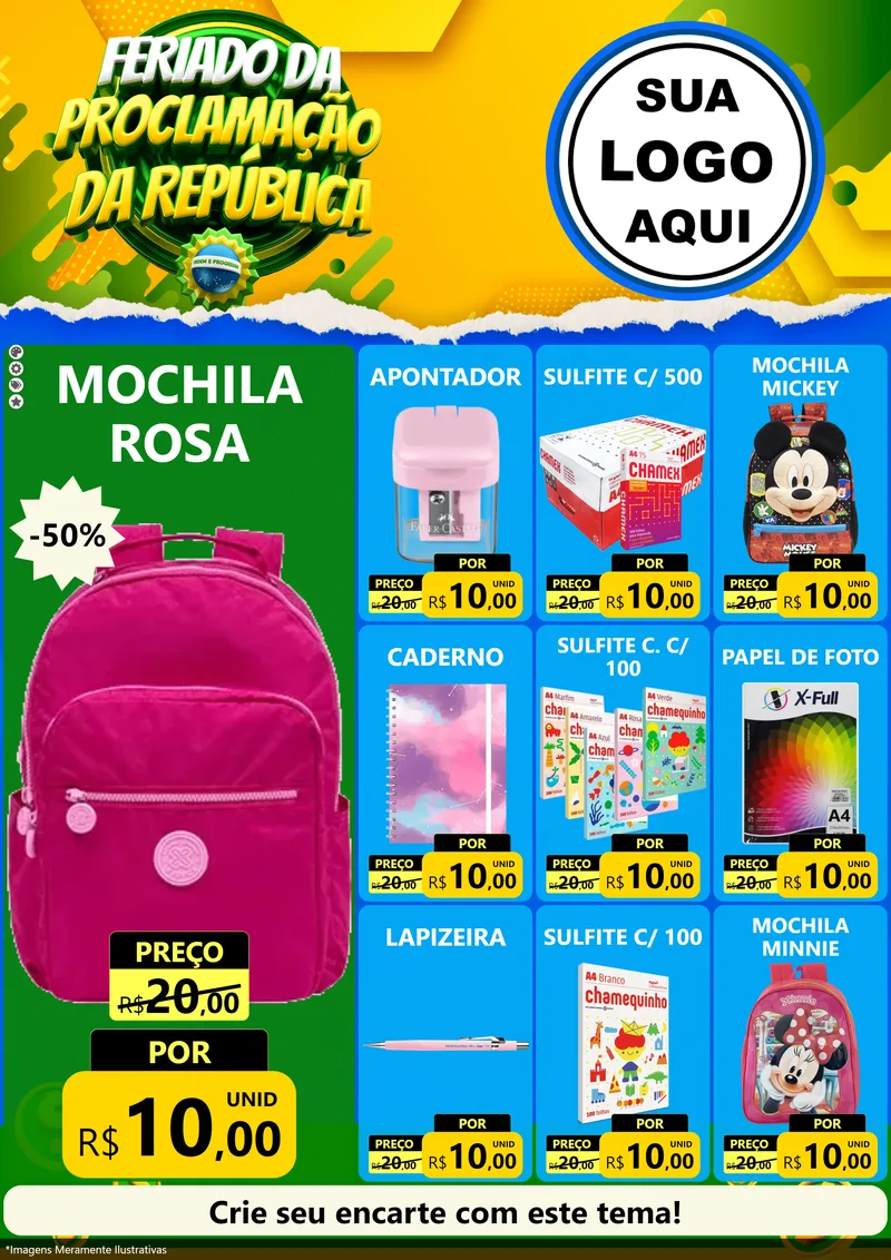 Modelo de Encarte para Encarte A4 Vertical com o tema Feriado da Proclamação da República para Papelaria
