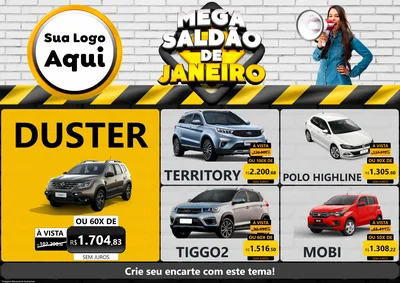 Modelo de Encarte para Encarte A4 Horizontal com o tema Mega Saldão de Janeiro para Concessionaria de Carros