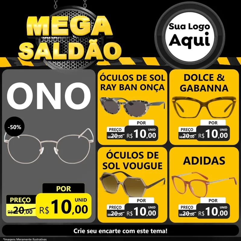 Modelo de Rede Social para Feed Facebook com o tema Mega Saldão para Óticas