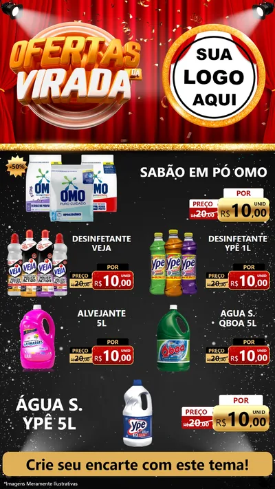 Modelo de TV para TV Vertical com o tema Ofertas da Virada para Produtos de Limpeza