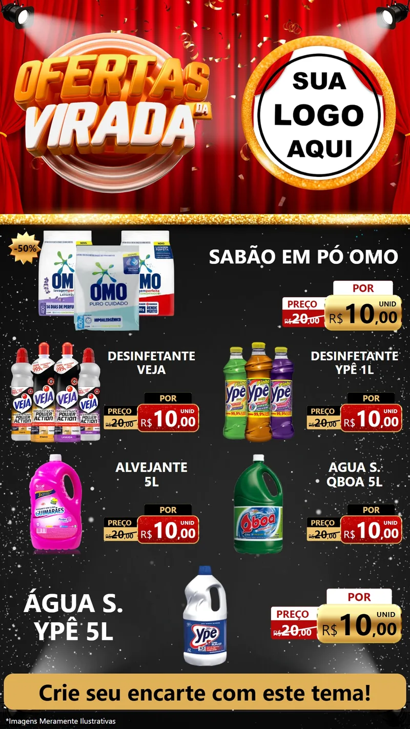 Modelo de TV para TV Vertical com o tema Ofertas da Virada para Produtos de Limpeza