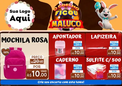 Modelo de Encarte para Encarte A4 Horizontal com o tema O Coelho Ficou Maluco - Páscoa para Papelaria