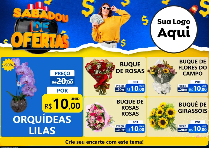 Modelo de Encarte para Encarte A4 Horizontal com o tema Sabadou de Ofertas para Floricultura e jardim