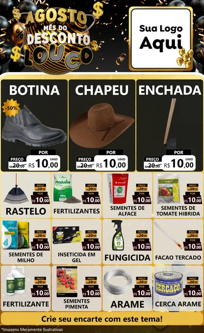Modelo de Encarte para Encarte Grande com o tema Agosto Mês do Desconto Louco para Agropecuária