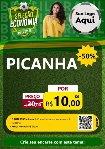 Modelo de Cartaz para Cartaz A4 Vertical com o tema Seleção de Economia - Copa para Açougue