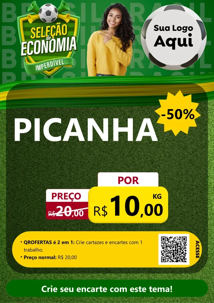 Modelo de Cartaz para Cartaz A4 Vertical com o tema Seleção de Economia - Copa para Açougue