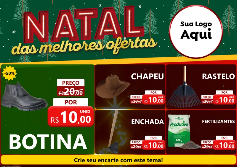 Modelo de Encarte para Encarte A4 Horizontal com o tema Natal das Melhores Ofertas para Agropecuária