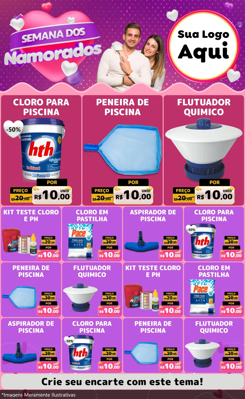 Modelo de Encarte para Encarte Grande com o tema Semana dos Namorados para Produtos para Piscina