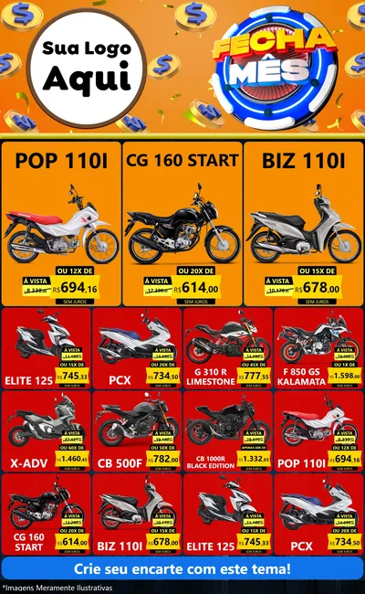 Modelo de Encarte para Encarte Grande com o tema Fecha Mês para Concessionaria de Motos