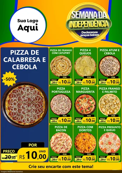 Modelo de Encarte para Encarte A4 Vertical com o tema Semana da Independência Declaramos Preços Baixos para Pizzaria