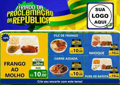 Modelo de Encarte para Encarte A4 Horizontal com o tema Feriado da Proclamação da República para Restaurante