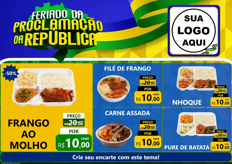Modelo de Encarte para Encarte A4 Horizontal com o tema Feriado da Proclamação da República para Restaurante