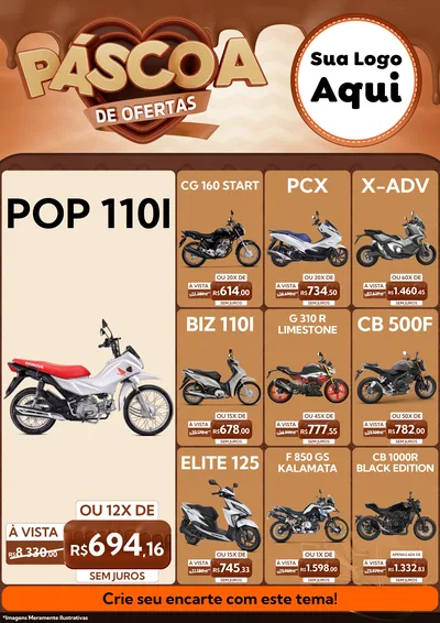 Modelo de Encarte para Encarte A4 Vertical com o tema Páscoa de Ofertas para Concessionaria de Motos