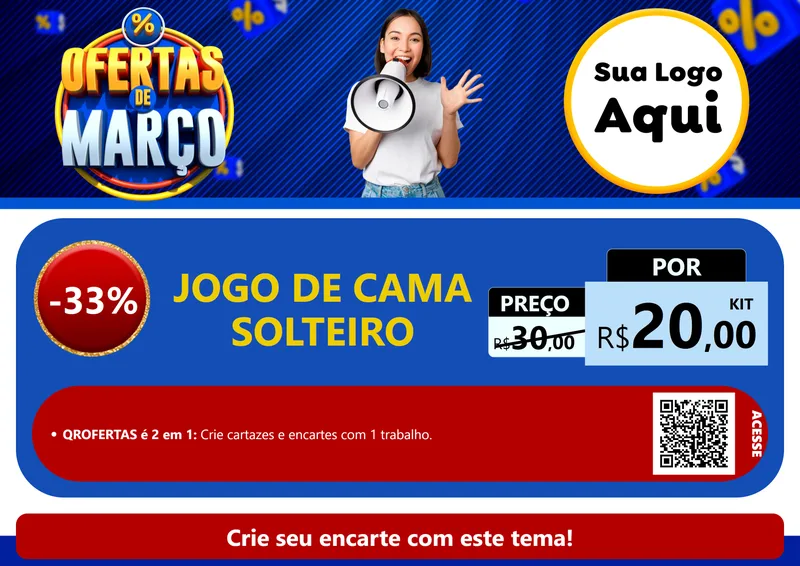 Modelo de Cartaz para Cartaz A4 Horizontal com o tema Ofertas de Março para Cama, Mesa e Banho