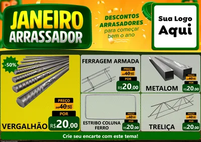 Modelo de Encarte para Encarte A4 Horizontal com o tema Janeiro Arrasador para Ferragens