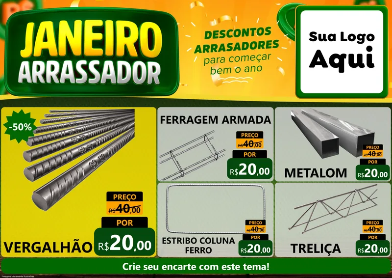Modelo de Encarte para Encarte A4 Horizontal com o tema Janeiro Arrasador para Ferragens