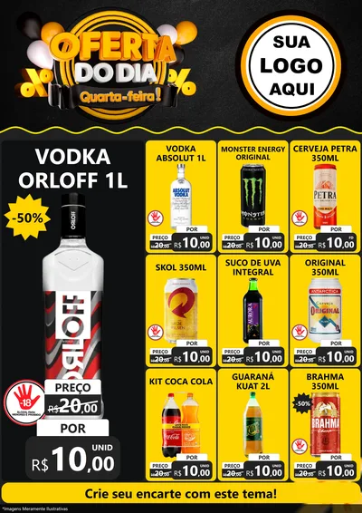 Modelo de Encarte para Encarte A4 Vertical com o tema Oferta do Dia - Quarta Feira! para Distribuidora de bebidas