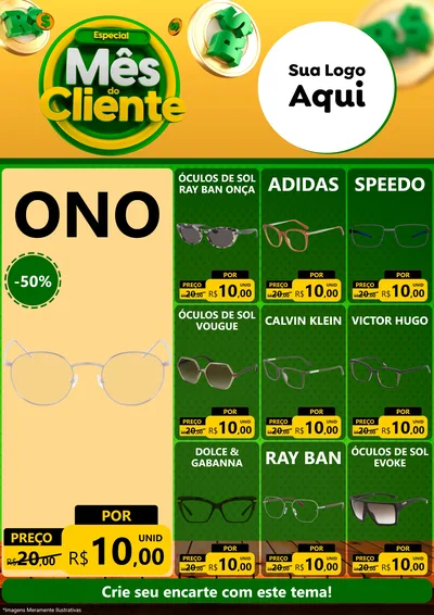 Modelo de Encarte para Encarte A4 Vertical com o tema Especial Mês do Cliente para Óticas