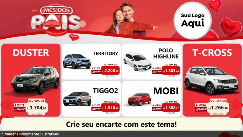 Modelo de TV para TV Horizontal com o tema Mês dos Pais para Concessionaria de Carros