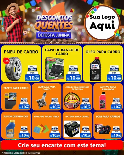 Modelo de Rede Social para Feed Instagram com o tema Descontos Quentes de Festa Junina para Auto peças