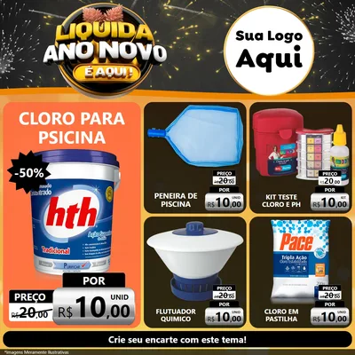 Modelo de Rede Social para Feed Facebook com o tema Liquida Ano Novo É Aqui! para Produtos para Piscina