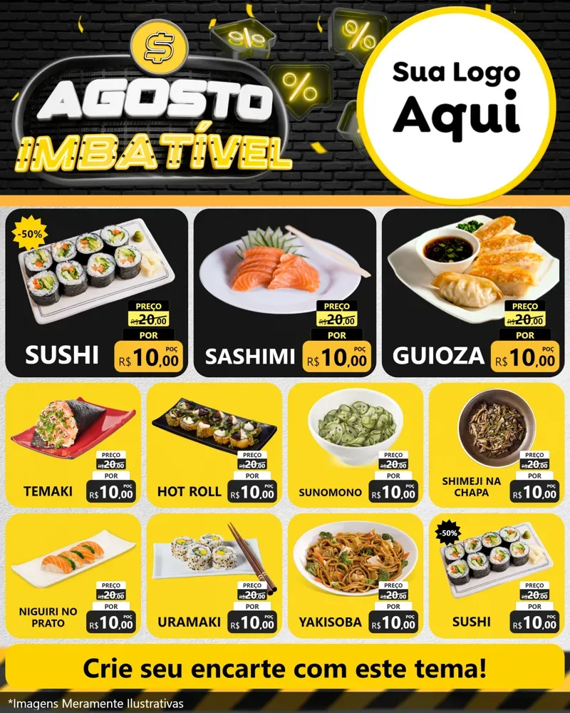 Modelo de Rede Social para Feed Instagram com o tema Agosto Imbatível para Comida japonesa