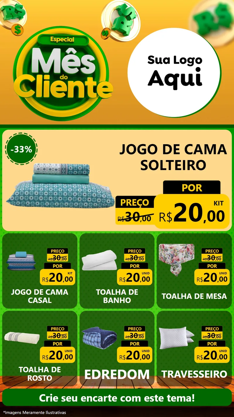 Modelo de Rede Social para Stories com o tema Especial Mês do Cliente para Cama, Mesa e Banho