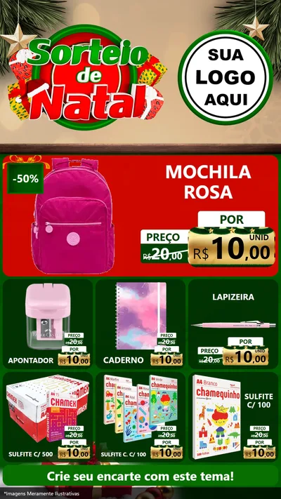 Modelo de Rede Social para Stories com o tema Sorteio de Natal para Papelaria