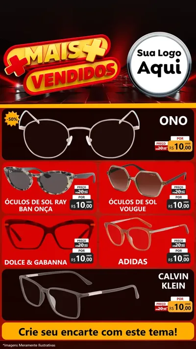 Modelo de TV para TV Vertical com o tema Mais Vendidos para Óticas