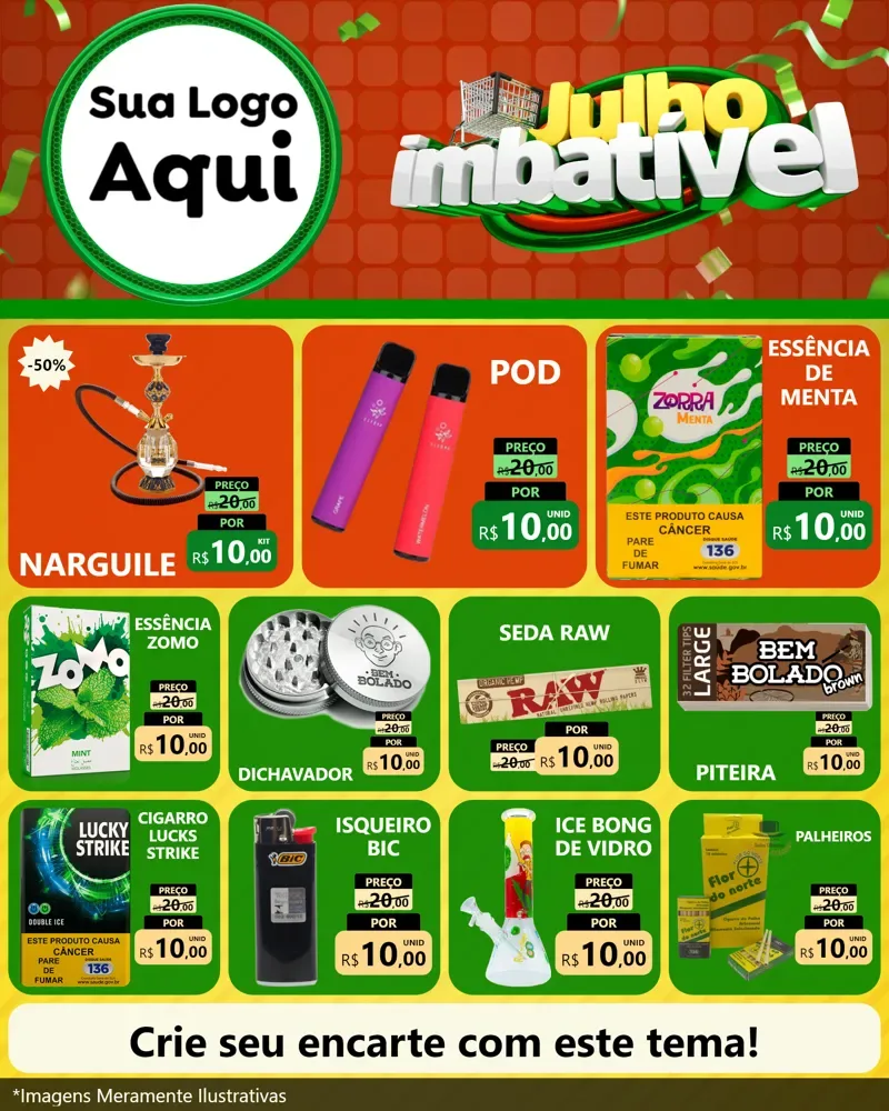 Modelo de Rede Social para Feed Instagram com o tema Julho Imbatível para Tabacaria