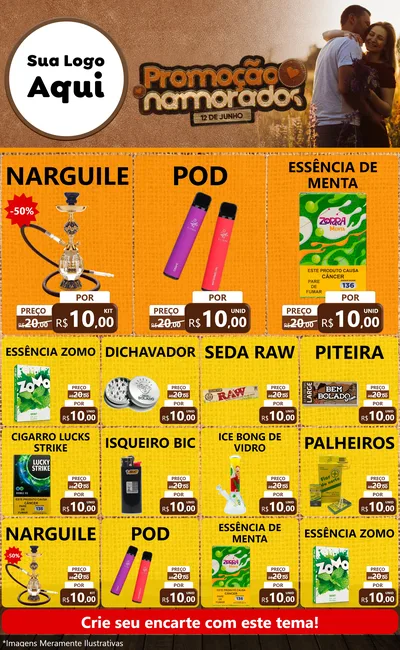 Modelo de Encarte para Encarte Grande com o tema Promoção Namorados para Tabacaria