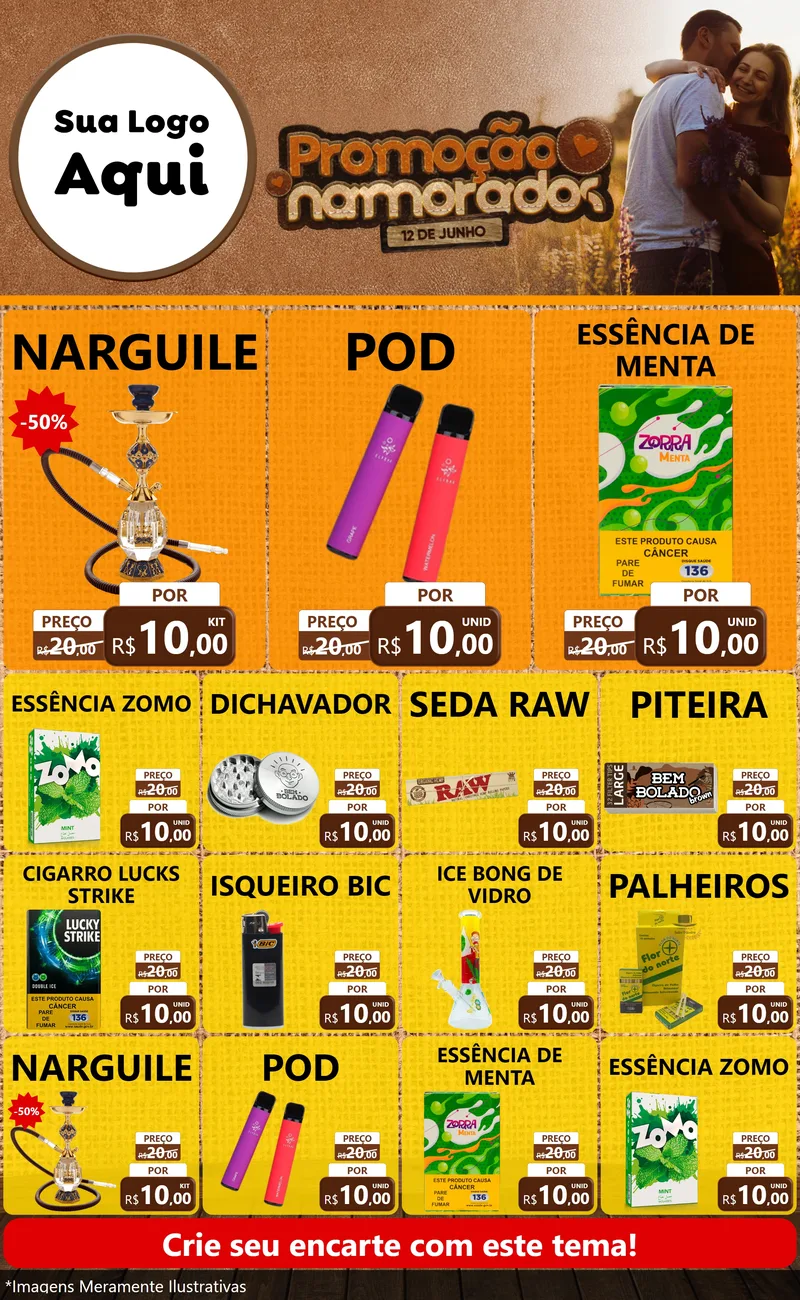 Modelo de Encarte para Encarte Grande com o tema Promoção Namorados para Tabacaria