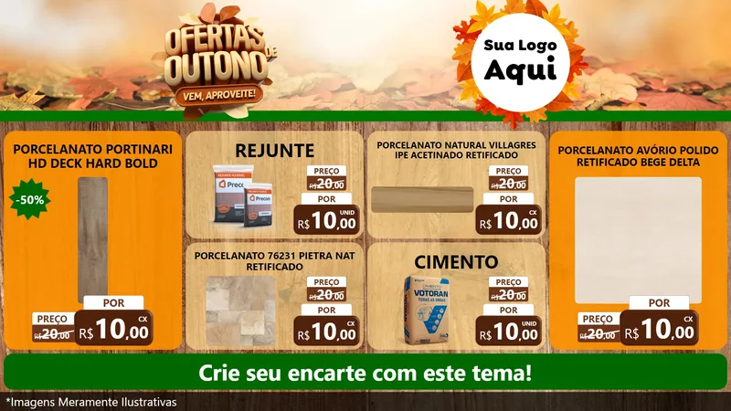 Modelo de TV para TV Horizontal com o tema Ofertas de Outono - Vem, Aproveite! para Pisos e revestimentos