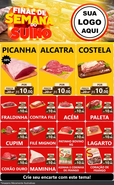 Modelo de Encarte para Encarte Grande com o tema Final de Semana do Suíno para Açougue